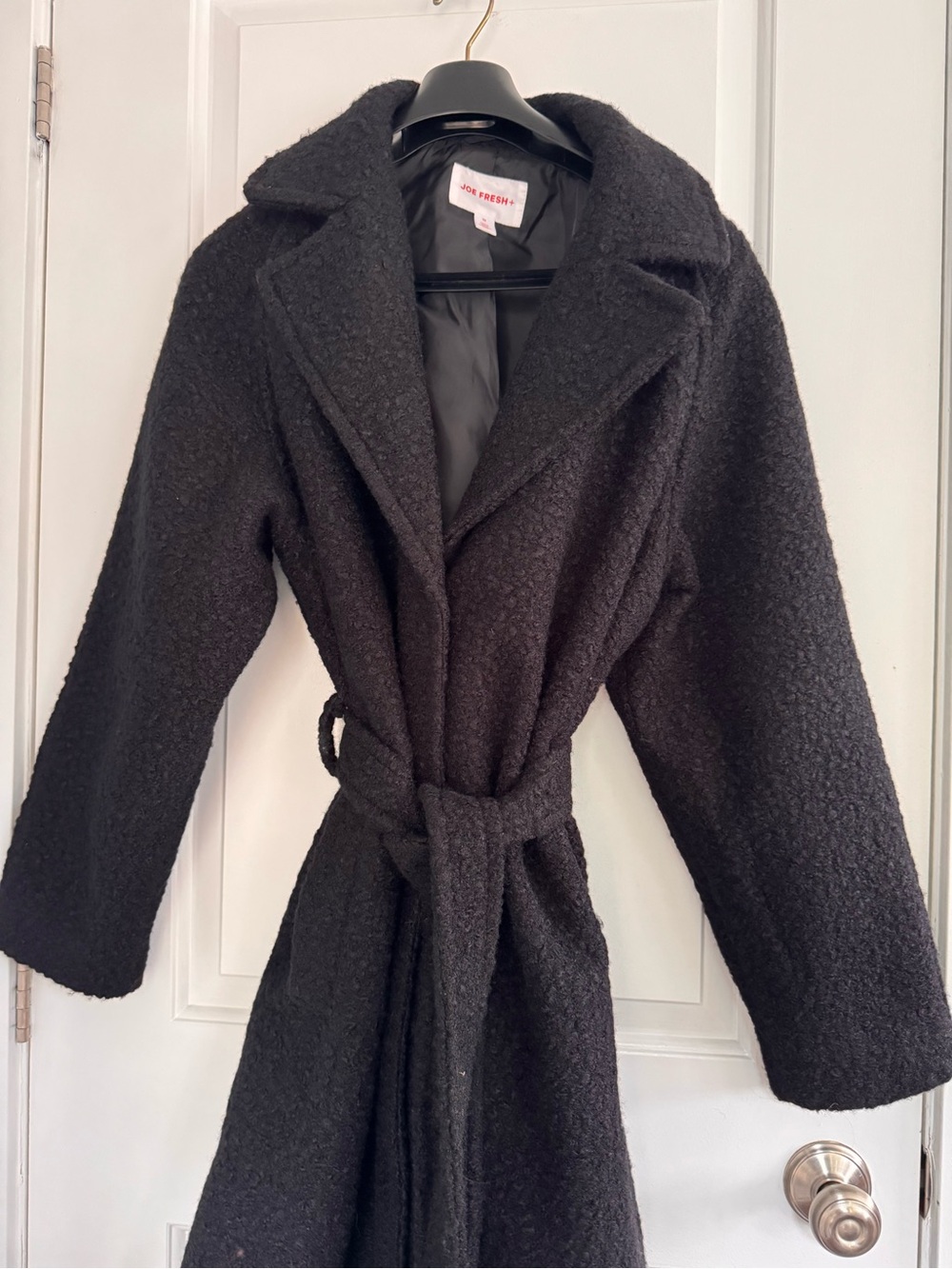 Joe Fresh Black Bouclé Belted Coat